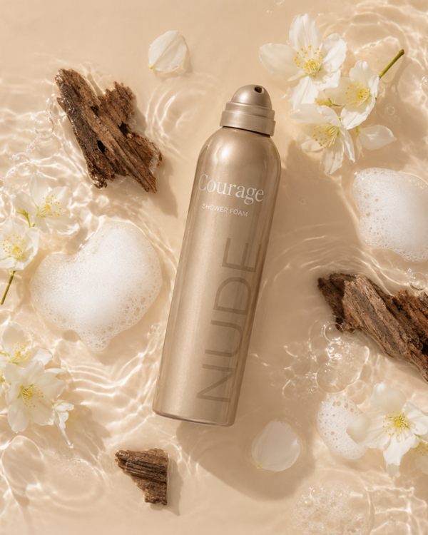 Nude beauty shower foam courage miljøbilde strand