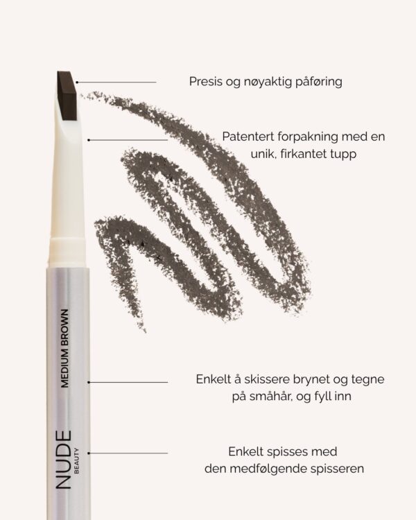 Nude Beauty Brow Pencil Medium Brown – presis brynspåføring